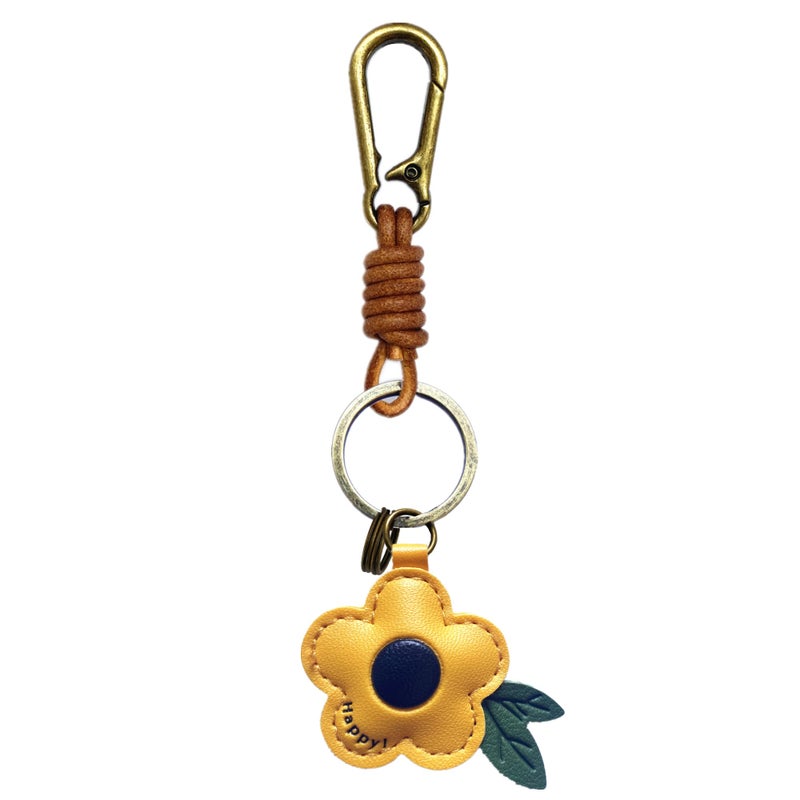 ZOUITY Leather Leaf Fruit Keychain Retro Accessories,Cute Keychains for Women Wallet Bag,Purse Keyring Holder,Women's Key Organizer and Keychains Pendant Charms(Flower-Yellow) - Image 1