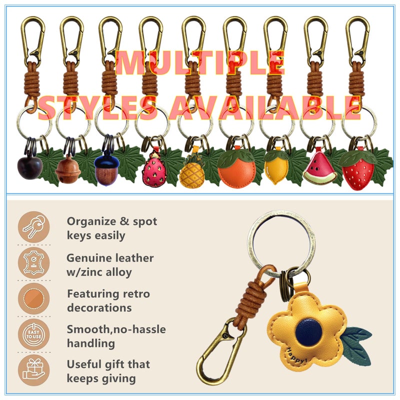 ZOUITY Leather Leaf Fruit Keychain Retro Accessories,Cute Keychains for Women Wallet Bag,Purse Keyring Holder,Women's Key Organizer and Keychains Pendant Charms(Flower-Yellow) - Image 5