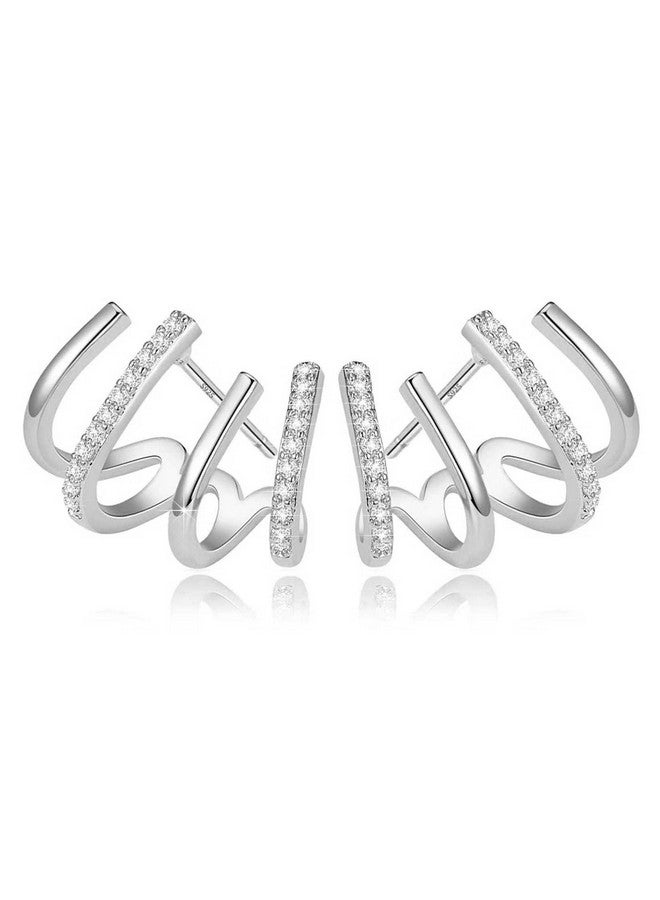 PANSHI  Sterling Silver Post Earrings Silver Hoop Earrings For Women Trendy Stud Huggie Claw Earrings Cuff Hypoallergenic Jewelry Gifts (Silver Claw) - Image 2