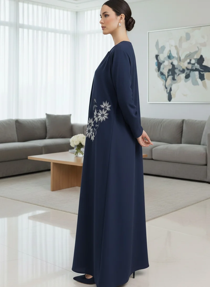 MSquare Fashion  Handmade Floral Embroidered Navy Blue Abaya for Women | Best Price UAE