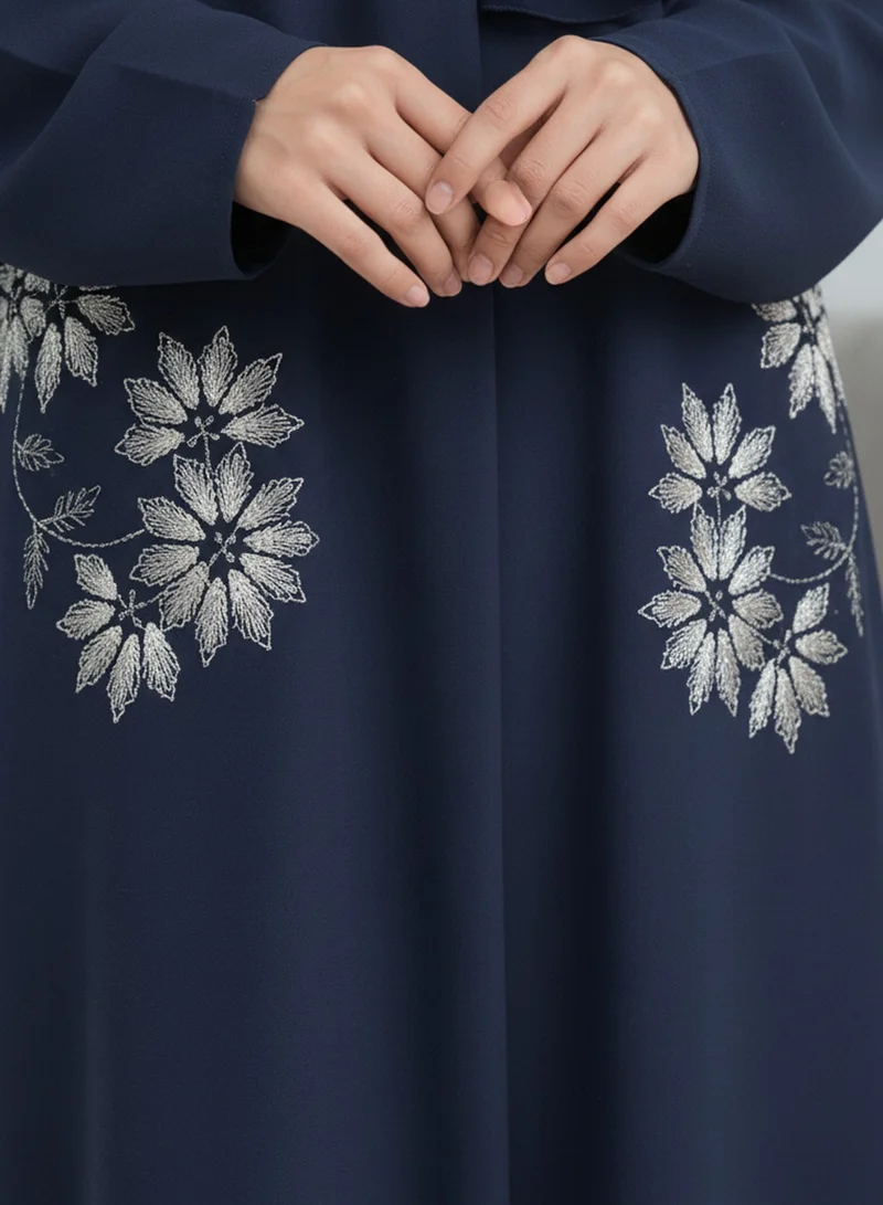MSquare Fashion  Handmade Floral Embroidered Navy Blue Abaya for Women | Best Price UAE