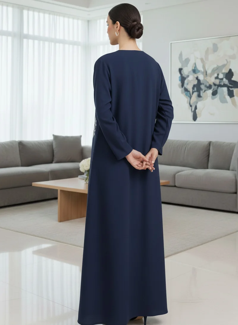 MSquare Fashion  Handmade Floral Embroidered Navy Blue Abaya for Women | Best Price UAE