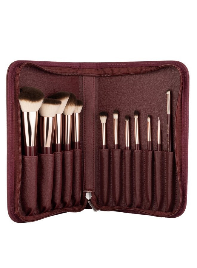 مارس مجموعة فرش مكياج احترافية مكونة من 12 فرشاة | تدوم طويلاً | شعيرات ناعمة وصناعية | سهلة الإمساك بها وتطبيق دقيق للوجه والعينين والحواجب (عنابي) - Image 1