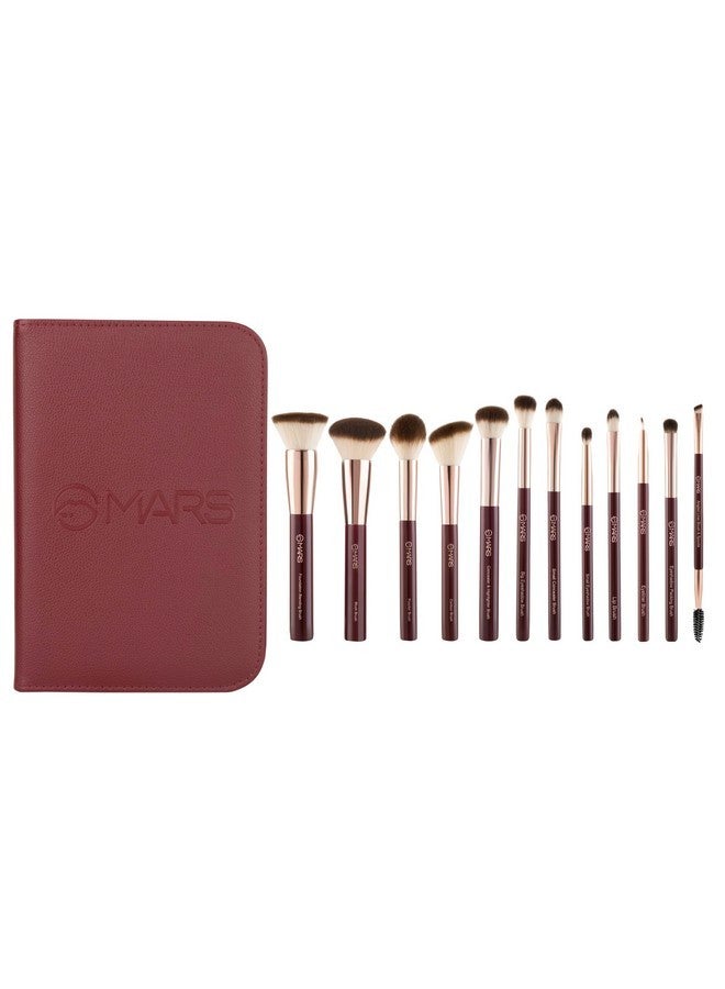 مارس مجموعة فرش مكياج احترافية مكونة من 12 فرشاة | تدوم طويلاً | شعيرات ناعمة وصناعية | سهلة الإمساك بها وتطبيق دقيق للوجه والعينين والحواجب (عنابي) - Image 2