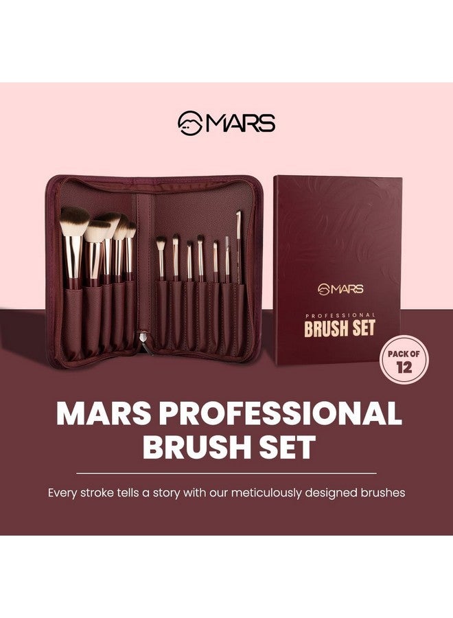مارس مجموعة فرش مكياج احترافية مكونة من 12 فرشاة | تدوم طويلاً | شعيرات ناعمة وصناعية | سهلة الإمساك بها وتطبيق دقيق للوجه والعينين والحواجب (عنابي) - Image 4