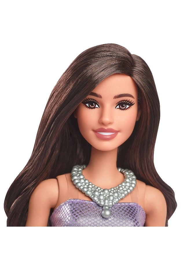 Barbie - Barbie Fashionistas Sequined Bubble Dress, Brown Hair Doll (30 cm) - Image 1