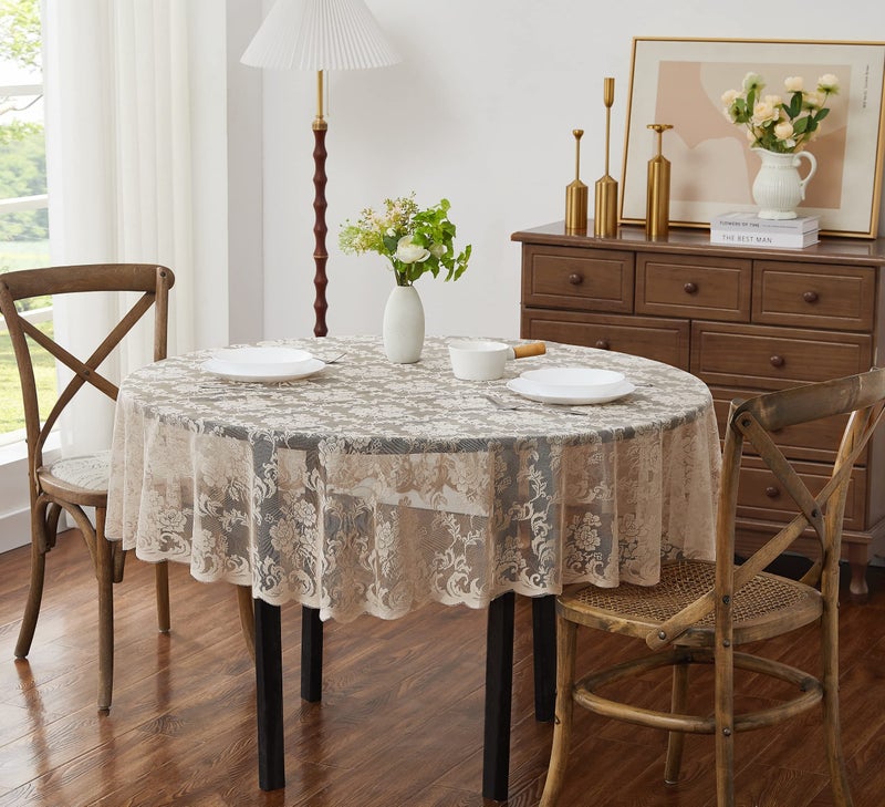 LinenZone Extra Large Linen Round Tablecloth for Rustic Vintage Decor Sheer Lace Table Cloth Works Great As Wedding Tablecloth or Thanksgiving Table Cover Mia 120 Round Linen - Image 2