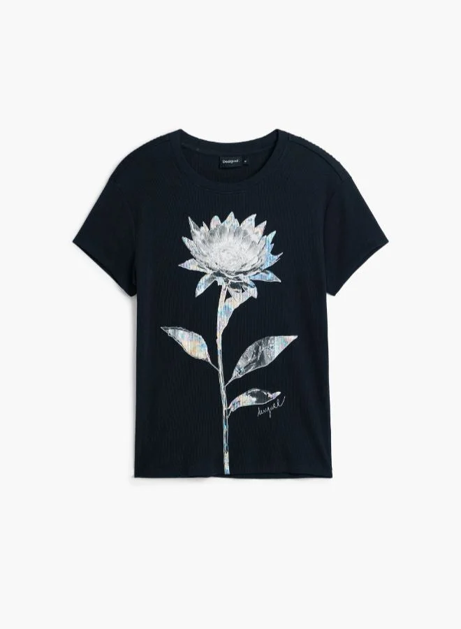 Desigual Black Floral Print T-Shirt for Women | Best Price UAE