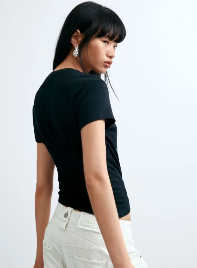 Desigual Black Floral Print T-Shirt for Women | Best Price UAE