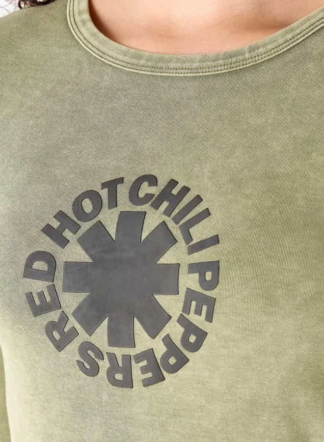 SP Characters Red Hot Chili Peppers Logo Print T-shirt with Long Sleeves