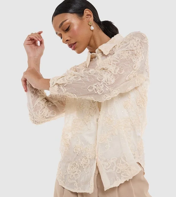 BCBG BCBCG SELF FABRIC EMBROIDERED TOP