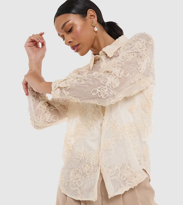 BCBCG SELF FABRIC EMBROIDERED TOP