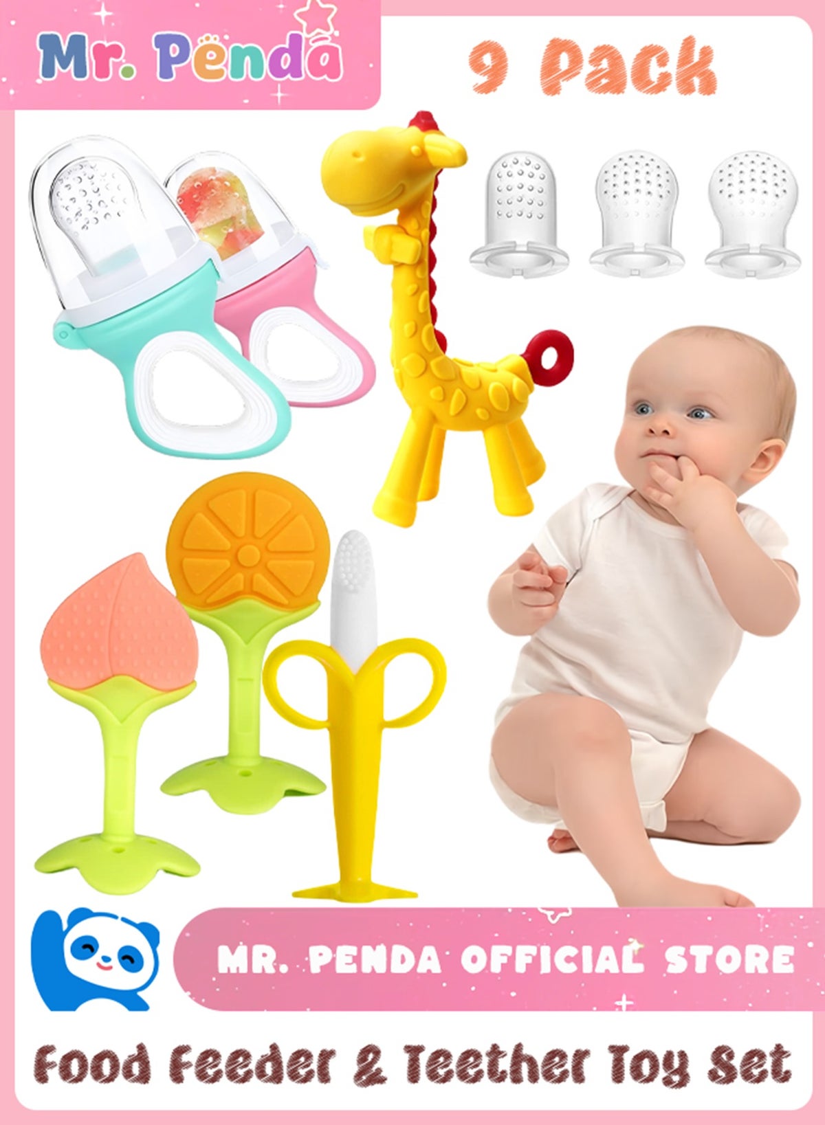 Mr. Penda 9 Pack Teething Toys for Babies, Baby Teether Chew Toys, With ...