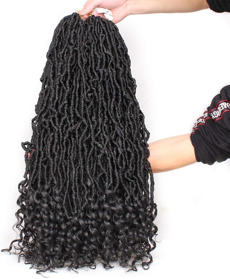 Leeven 24 Inch Goddess New Faux Locs Crochet Hair 7 Packs Long Soft Locs Crochet Braids Hair With Curly Ends Natural Black Synthetic Bohemian Locs Braiding Hair for Women 12 Strands/Pack 1B# - Image 2