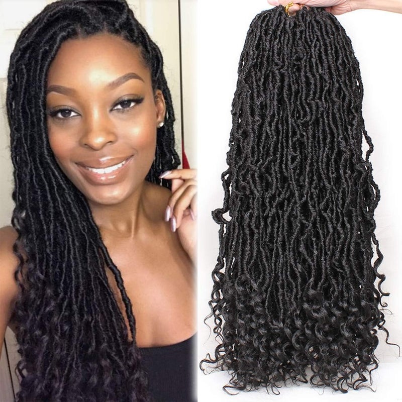 Leeven 24 Inch Goddess New Faux Locs Crochet Hair 7 Packs Long Soft Locs Crochet Braids Hair With Curly Ends Natural Black Synthetic Bohemian Locs Braiding Hair for Women 12 Strands/Pack 1B# - Image 1