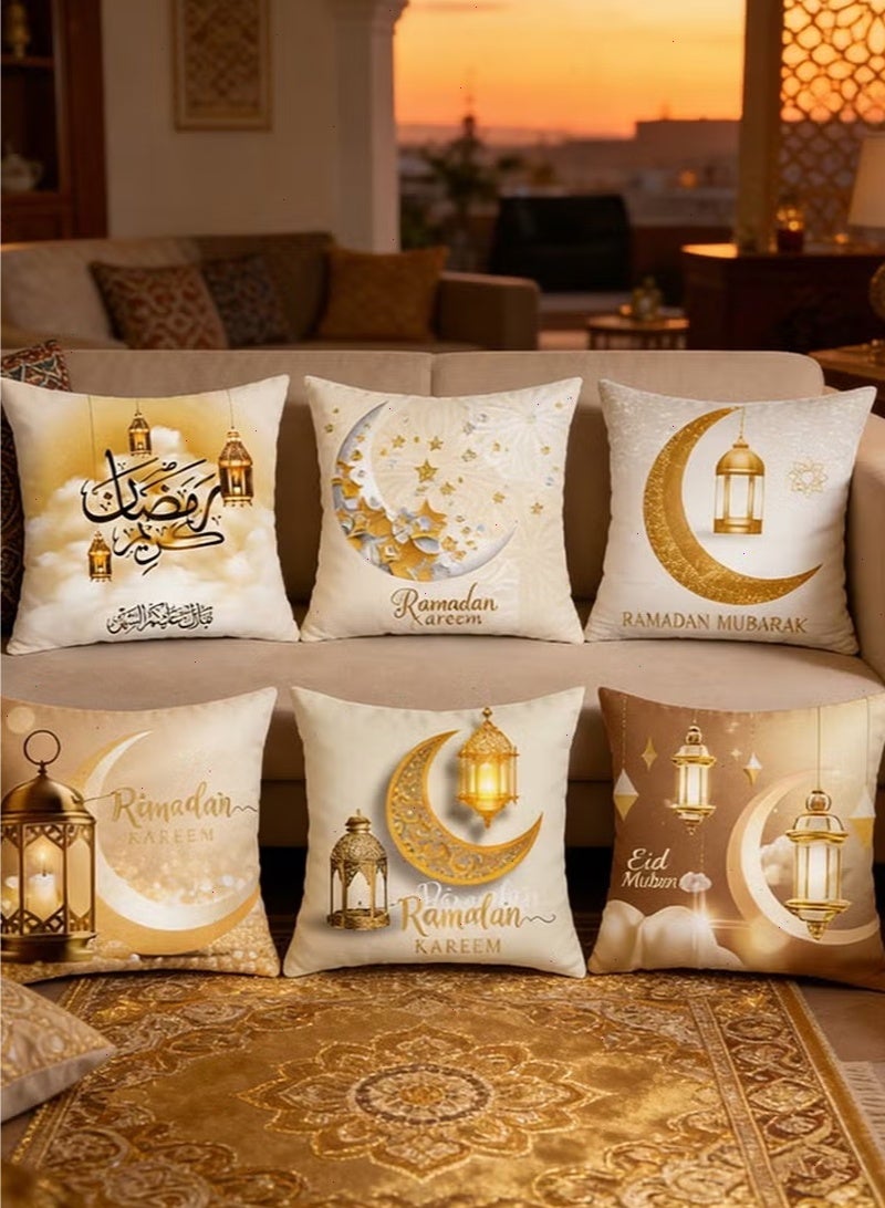غطاء وسادة رمضاني 6 قطع - زينة رمضانية أساسية للمنزل، مثالية لتزيين أريكة غرفة المعيشة في شهر رمضان المبارك【45×45 سم】 - Image 1