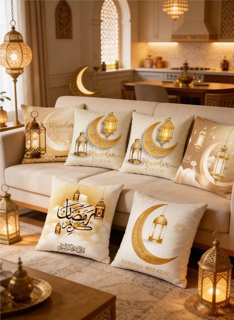 غطاء وسادة رمضاني 6 قطع - زينة رمضانية أساسية للمنزل، مثالية لتزيين أريكة غرفة المعيشة في شهر رمضان المبارك【45×45 سم】 - Image 5