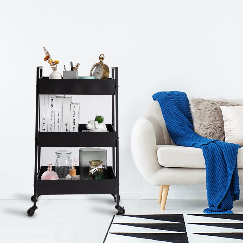 Generic Indian Decor 46929 Space Saving 3Tier Rolling Metal Storage Organizer Mobile Utility Cart Kitchen Cart with Caster Wheels Black  - Image 3