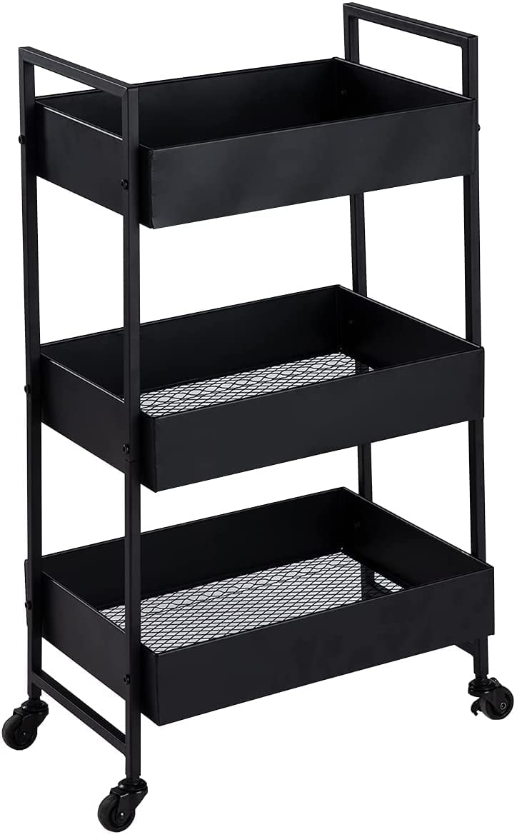 Generic Indian Decor 46929 Space Saving 3Tier Rolling Metal Storage Organizer Mobile Utility Cart Kitchen Cart with Caster Wheels Black  - Image 1