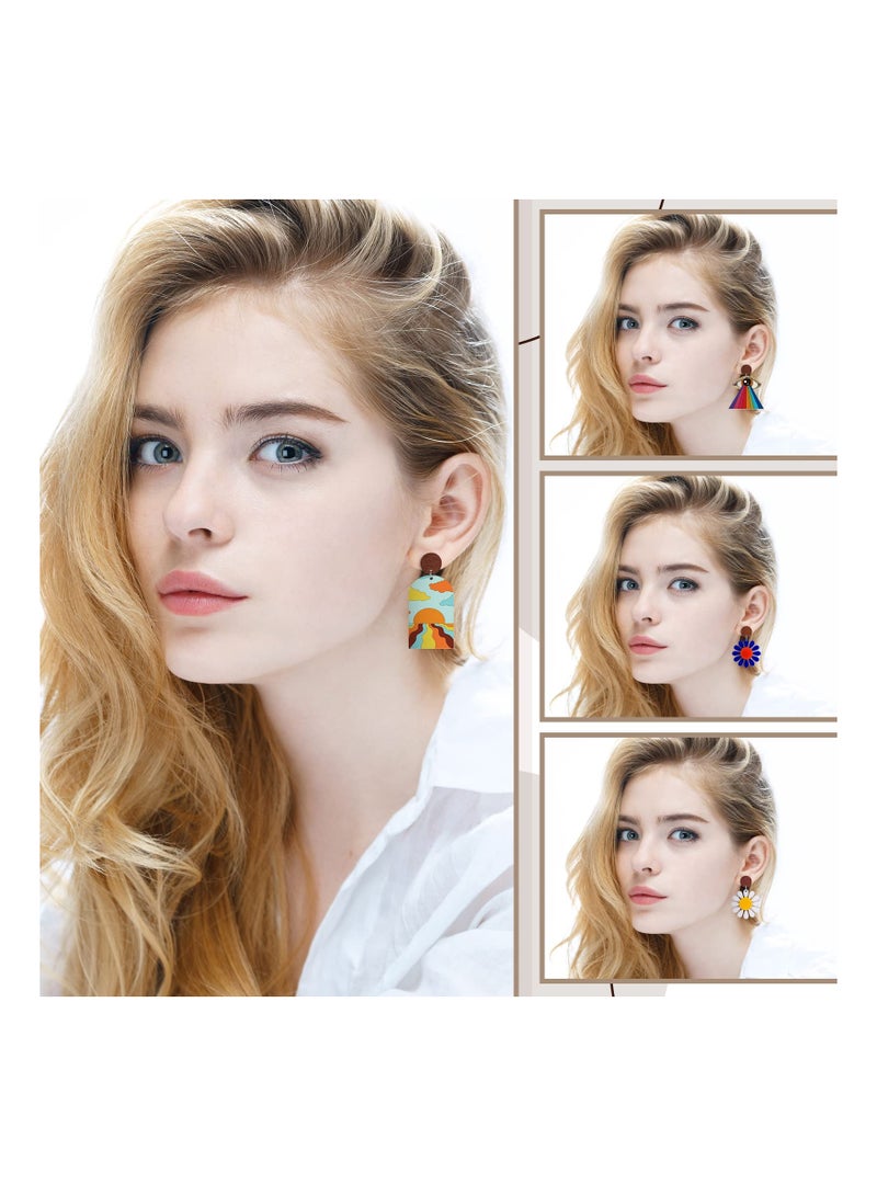 100 زوج من دبابيس الأقراط المسطحة من خشب الجوز مع خلفيات مطاطية - دبابيس أقراط خشبية دائرية لصنع المجوهرات للنساء - Image 2