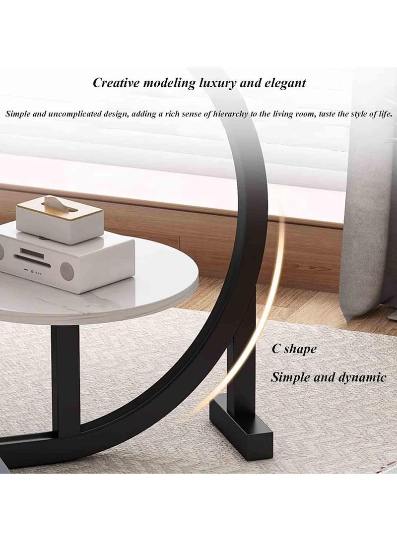 Decorhills Side Table, Small End Table, Tall Nightstand for Living Room, Manual Assembly Required, Bedroom, Bedside, Office, Bathroom, C-Shaped Double Layer Sofa Table with Metal Frame for Small Space - White - Image 5