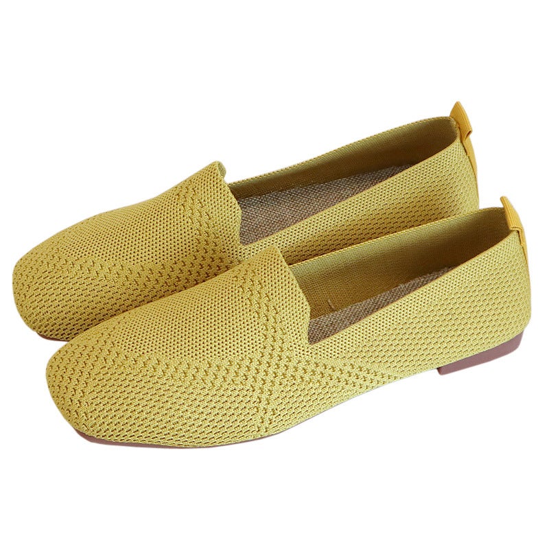 Factory Direct Supply of Knitted Soft-Sole Moccasins, Flyknitted Woven Shoes, Women's Flat Spring Breathable Low-Cut Princess  Shoes