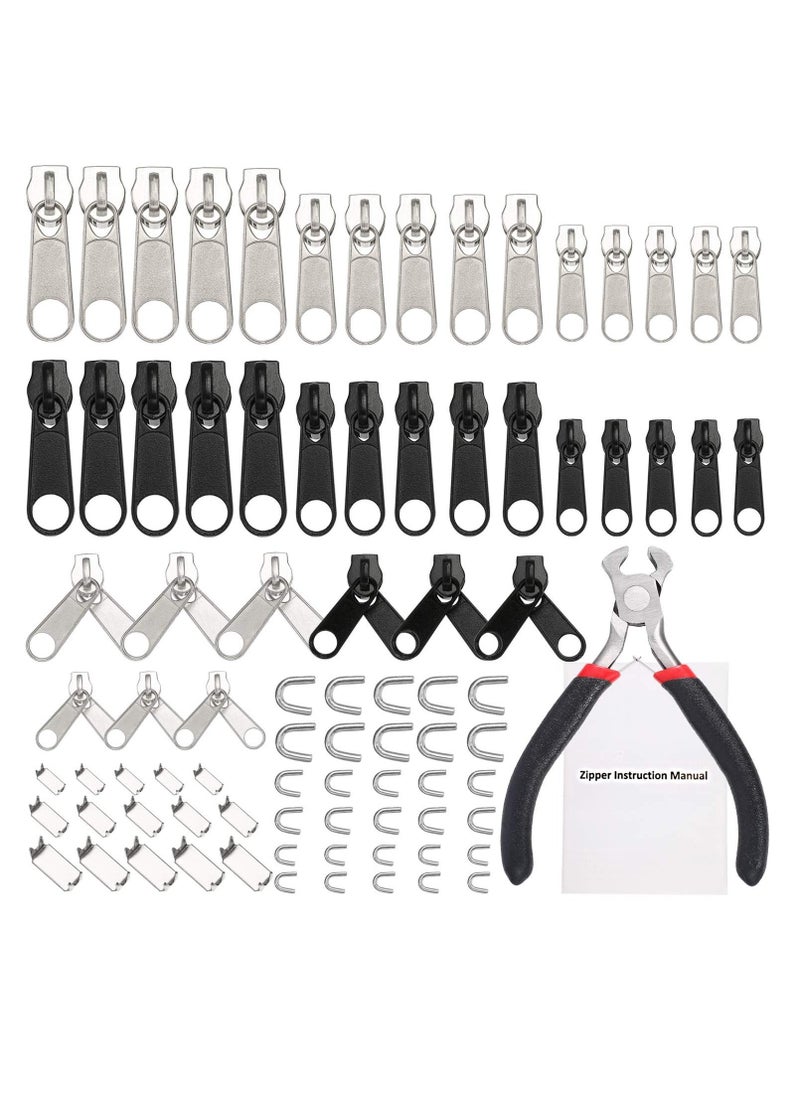 Zipper Replacement Zipper Repair Kit,85 Pcs Pull Rescue Kit with ZipperInstall Pliers Tool and Zipper Extension Pulls for Clothing,Bags,Jackets, Tents,Luggage,Backpacks,Sleeping Bag - Image 1