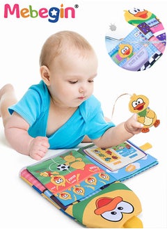 MEBEGIN Duck Character Hand Puppet Cloth Book, Colourful Comfort Toy Cloth Book, Baby Animal Tail Silent Cloth Book, Yellow Duck Role-play Toys, Early Education Activity Crinkle Busy Book for Toddlers, Made of Soft Comfortable Cloth Materials  - Image 1