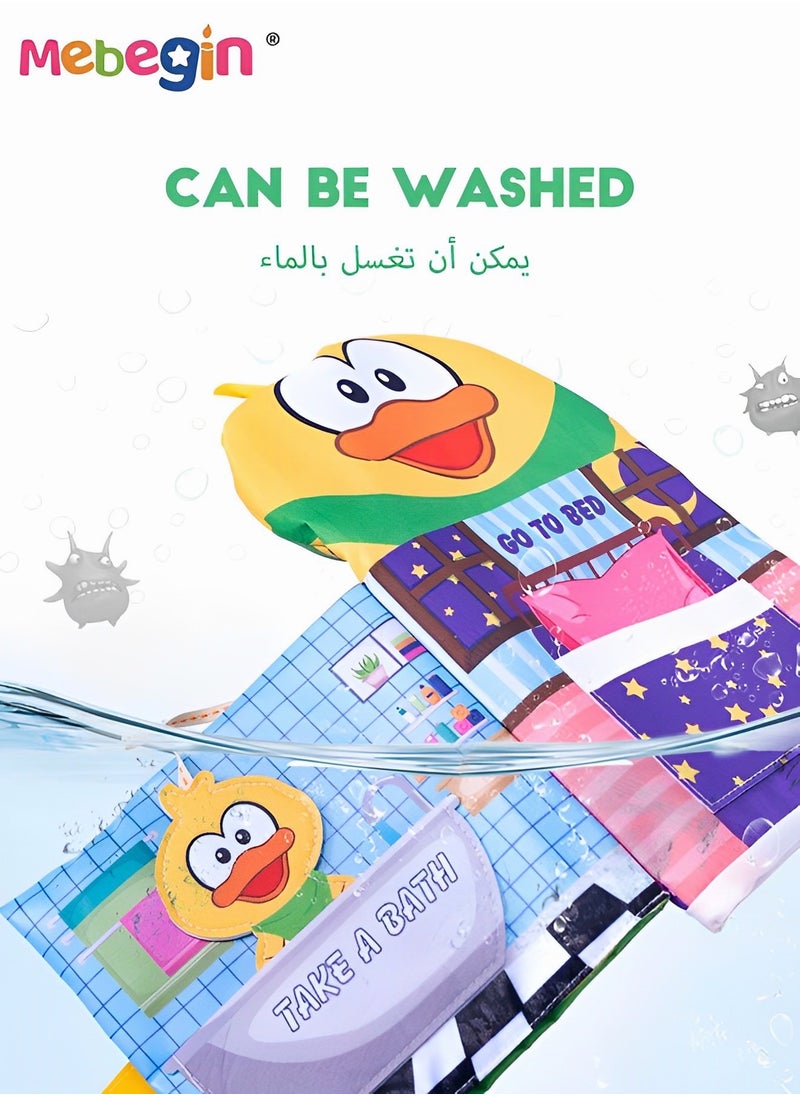 MEBEGIN - Duck Character Hand Puppet Cloth Book, Colourful Comfort Toy Cloth Book, Baby Animal Tail Silent Cloth Book, Yellow Duck Role-play Toys, Early Education Activity Crinkle Busy Book for Toddlers, Made of Soft Comfortable Cloth Materials - Image 1