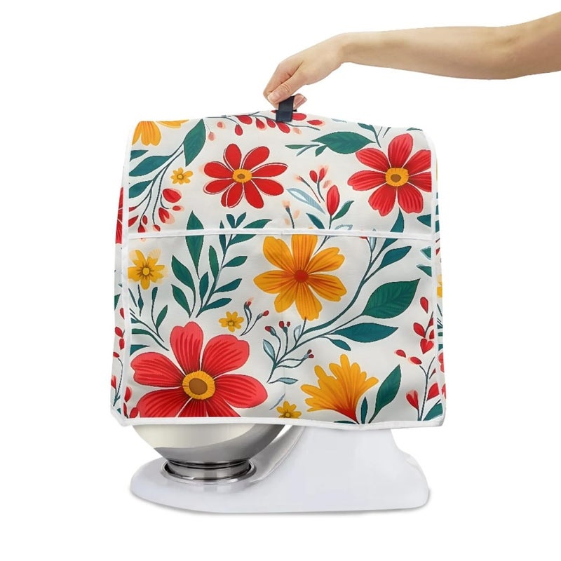 BVBOX Dust Cover Compatible with Stand Mixer Cloth Cover with Pockets for Stand Mixer and Extra Accessories Red flower Mfor 68 qt Mixer - Image 2