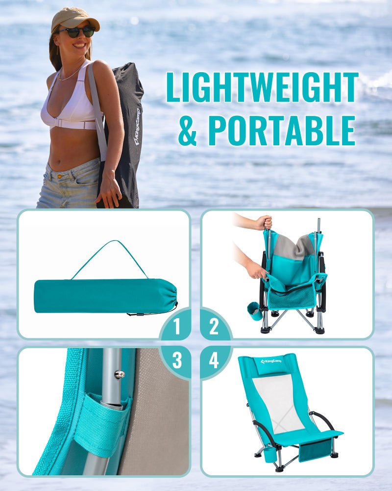 KingCamp Low Beach Chair, Folding Portable Chairs for Adults lightweight Extra Wide Ergonomic High Mesh Back Seat 300lbs Heavy Duty Oversized Gear with Carry Bag for Outdoor Lawn Camping Picnic - Image 4