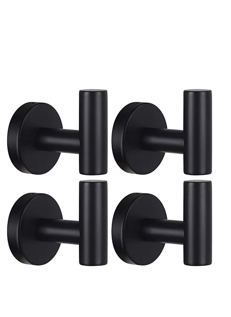 SYOSI Wall Towel Hooks Coat Hook Bathroom Matte Black Robe 304 Stainless Steel Heavy Duty Door Hanger Towel Robe Clothes Cabinet Closet Sponges Hook Bathroom Bedroom Kitchen Hotel Pool 4 Packs  - Image 1
