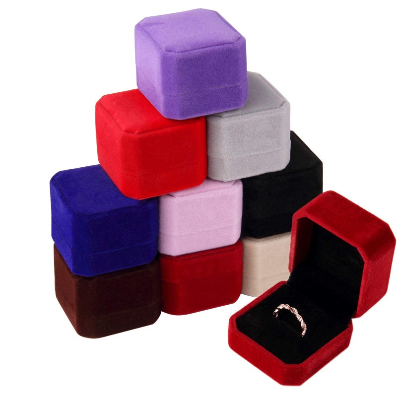 Lamoutor 9Pcs Velvet Ring Box Earring Box Jewelry Gift Box Assorted Color - Image 1