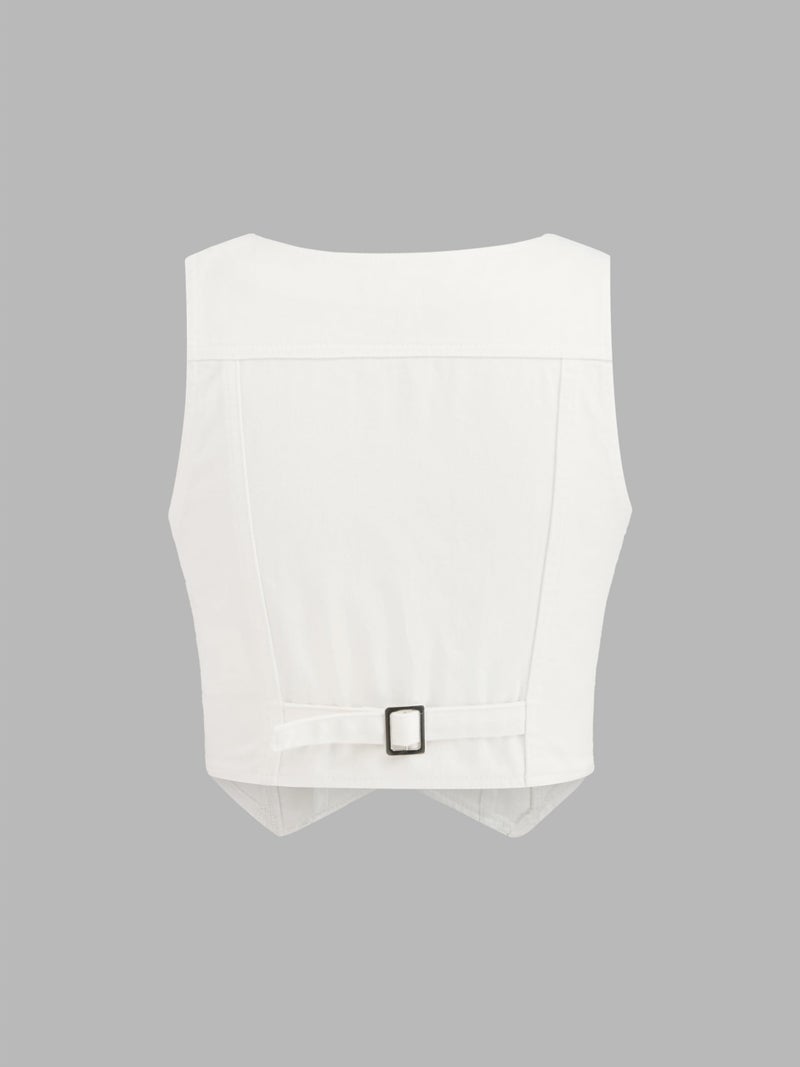 CIDER Women's Denim Vest V Neck Sleeveless Crop Vest Button Down Casual Tops Trendy White - Image 5
