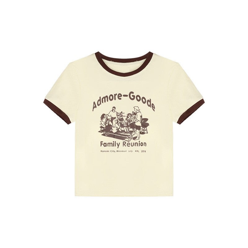 Ins Style Treasure Shop Shoulder Short-Sleeved T-Shirt Small Short Slim Round Neck Letter Women'S T-Shirt - Image 1