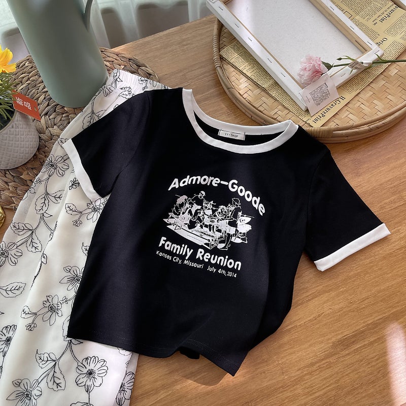 Ins Style Treasure Shop Shoulder Short-Sleeved T-Shirt Small Short Slim Round Neck Letter Women'S T-Shirt - Image 5
