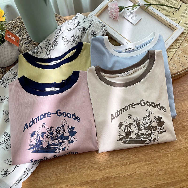 Ins Style Treasure Shop Shoulder Short-Sleeved T-Shirt Small Short Slim Round Neck Letter Women'S T-Shirt - Image 3