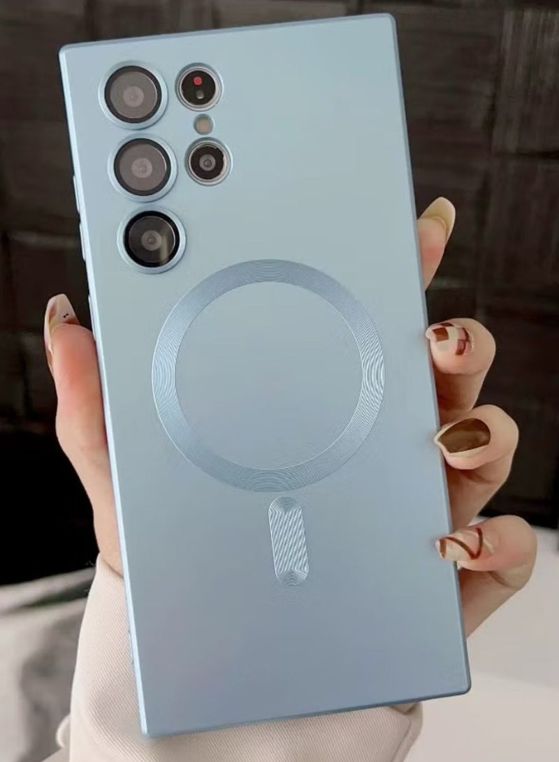 جراب Galaxy S23 Ultra مع حماية كاملة لعدسة الكاميرا، جراب هاتف ناعم من مادة TPU مضاد للخدش ومقاوم للصدمات مع شحن لاسلكي لهاتف Samsung Galaxy S23 Ultra 5G، أزرق - Image 1