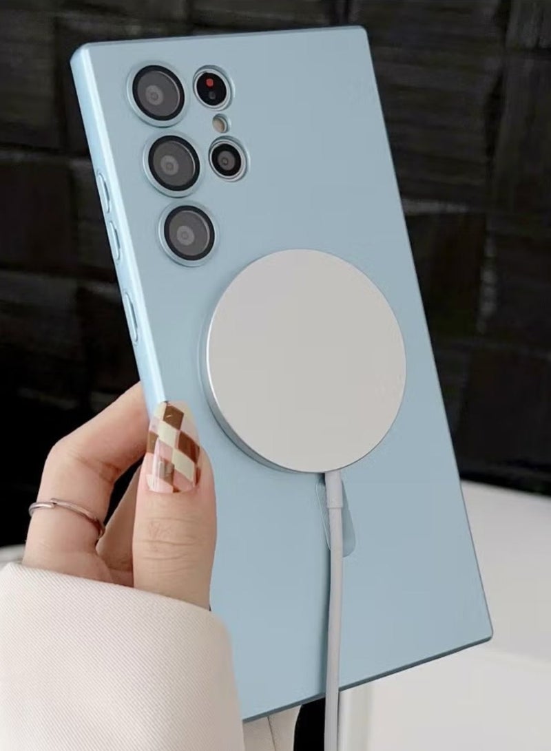 جراب Galaxy S23 Ultra مع حماية كاملة لعدسة الكاميرا، جراب هاتف ناعم من مادة TPU مضاد للخدش ومقاوم للصدمات مع شحن لاسلكي لهاتف Samsung Galaxy S23 Ultra 5G، أزرق - Image 2