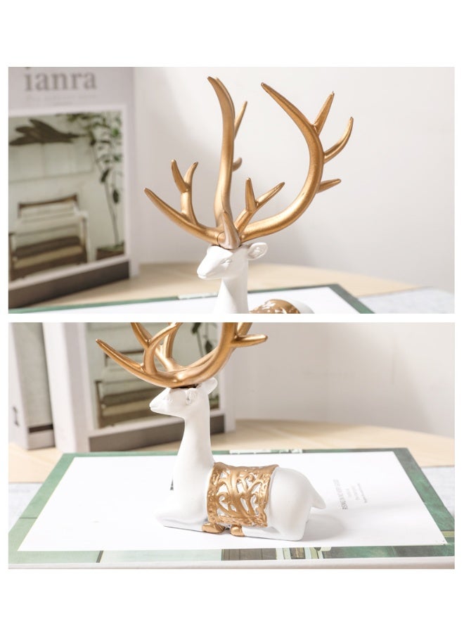 2-Piece Decorative Reindeer Figurines Set with Golden Antlers, White and Gold - Image 4