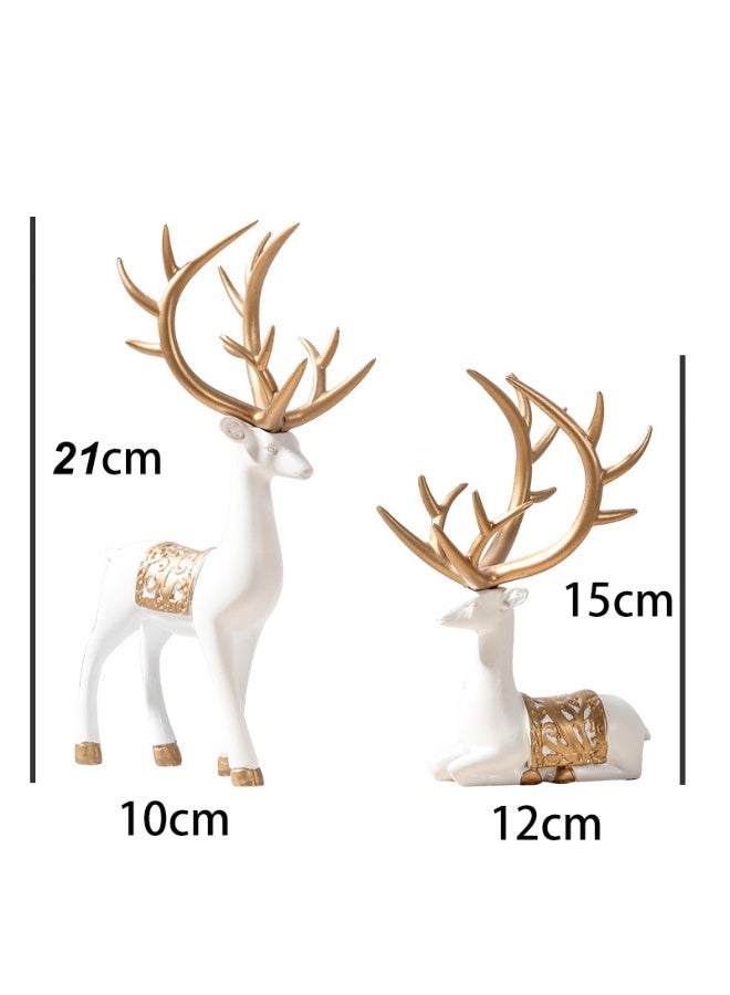 2-Piece Decorative Reindeer Figurines Set with Golden Antlers, White and Gold - Image 5