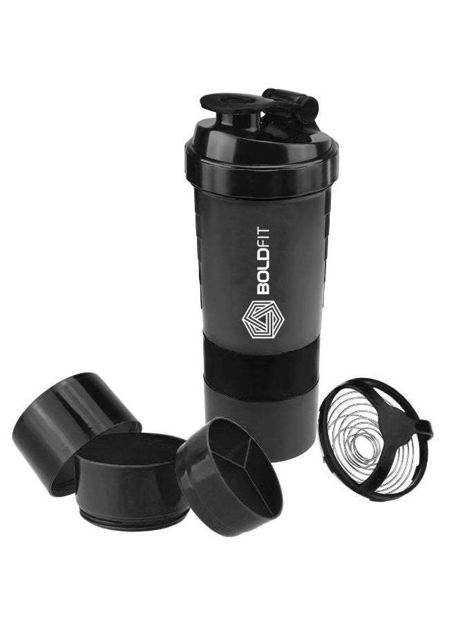 BOLDFIT Spider Gym Shaker Bottle, Shakers for Protein Shake with 2 Storage Compartment Gym protein shaker for workout (High Density Polyethylene, Pack of 1, Black),500 ml - Image 2