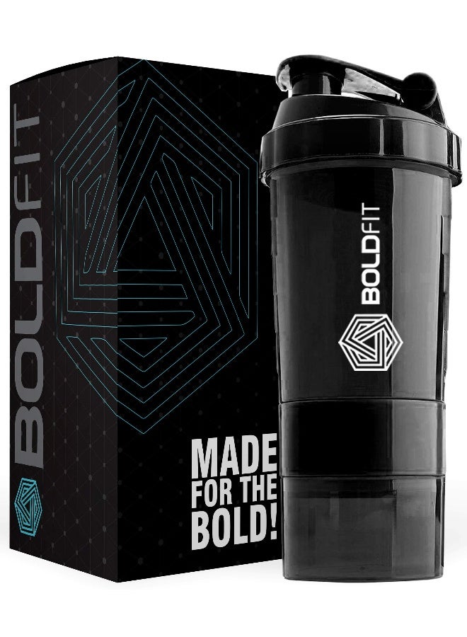 BOLDFIT Spider Gym Shaker Bottle, Shakers for Protein Shake with 2 Storage Compartment Gym protein shaker for workout (High Density Polyethylene, Pack of 1, Black),500 ml - Image 1
