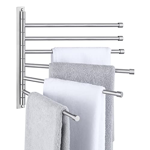 KES Swing Out Towel Bar, 6-Bar Folding Arm Swivel Hanger Bathroom Storage Organizer Wall Mount Rustproof 13 Inch SUS 304 Stainless Steel Brushed Finish, A2102S6-2 - Image 1