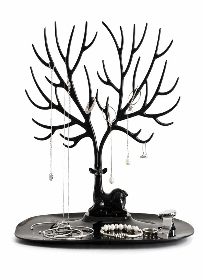 LAALIYA Deer Antler Jewellery Tree Stand with Storage Tray – Earrings, Necklace, Bracelet & Ring Holder for Wardrobe and Home Décor - Image 1