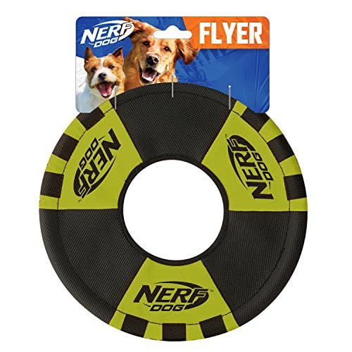 Nerf Dog Trackshot Toss and Tug Ring Dog Toy Lightweight Durable and Water Resistant 9 Inches For MediumLarge Breeds Single Unit GreenBlack - Image 1