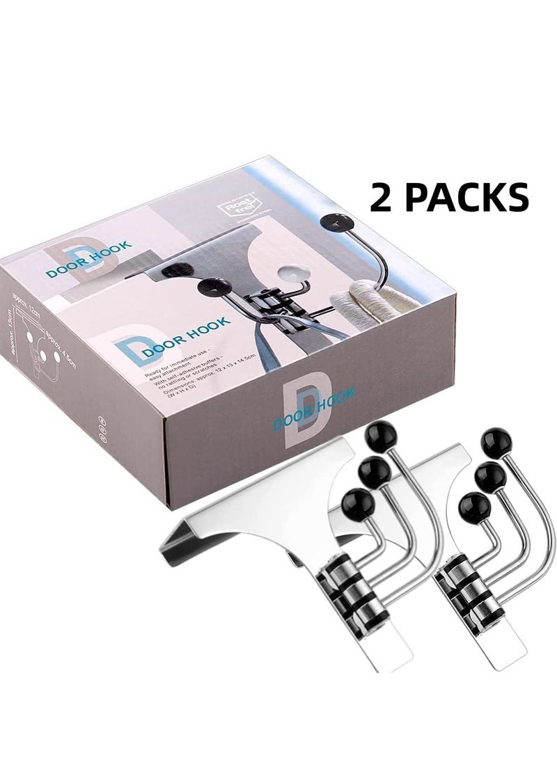 SYOSI Over The Door Hooks  2PCS Heavy Duty Stainless Steel Rotatable Hanger for Towel Over The Door Organizer Hats 3 Hooks Easy Installation No Punching Required , Rustproof and Durable - Image 5