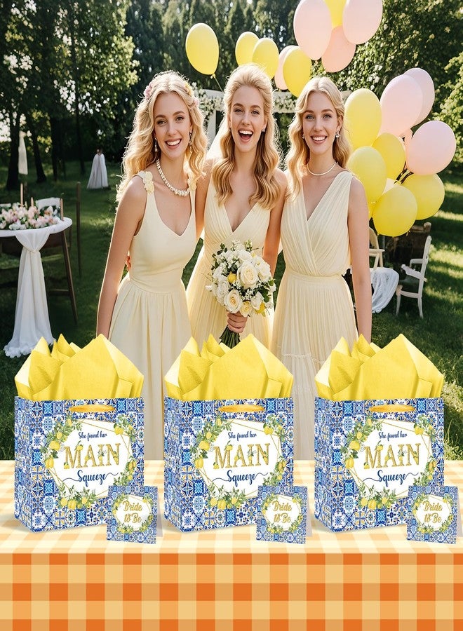 LUUFILx Capri Lemon Bridal Shower Gift Bags She Found Her Main Squeeze Party Favors Bags with Tissue Paper Greeting Card Blue Tiles Yellow Lemon Paper Bag for Lemon Bridal Shower Engagement Party Decorations - Image 4