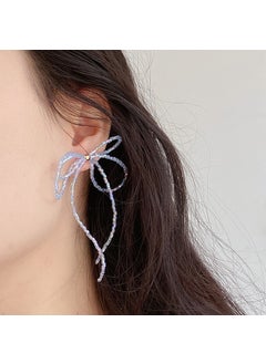 Chic Butterfly Bead Tassel Stud Earrings Korean Style Blue Bow Beaded Stud Earrings