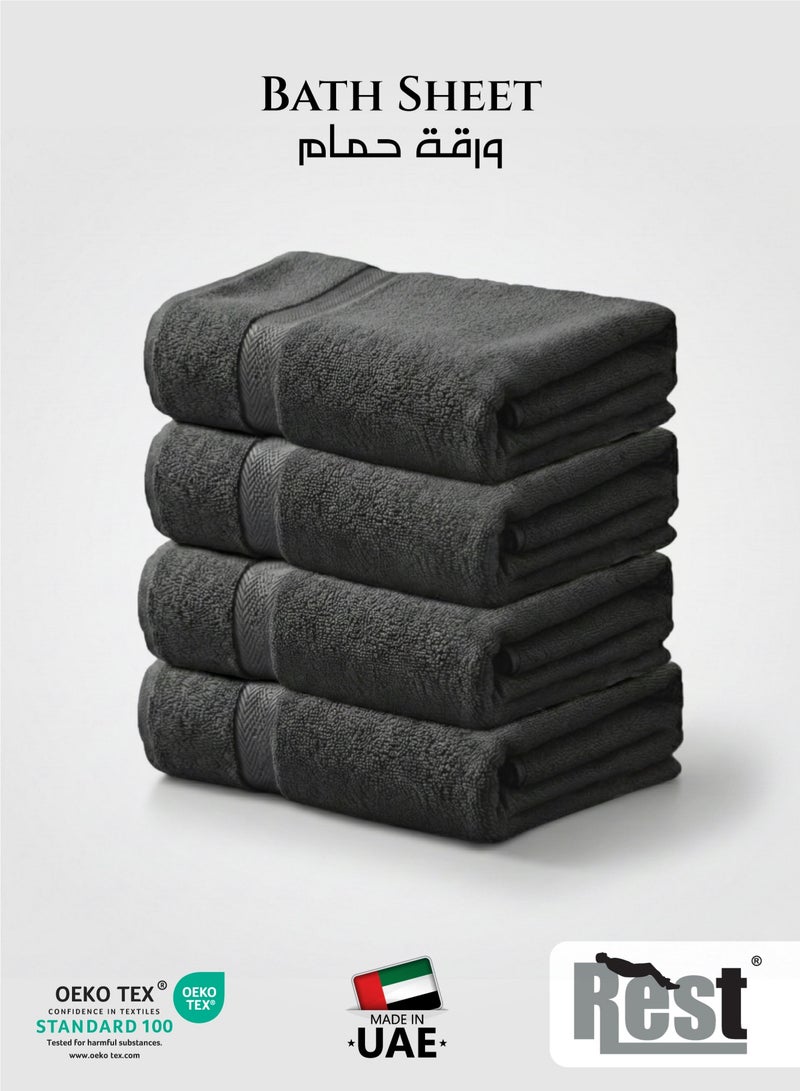 REST Premium Cotton Bath Sheet 90x180cm 4-Piece Bath Sheet Set, 600 GSM Quick Dry Highly Absorbent Thick Bathroom Soft Towels for Bath And Spa Lightweight, Quick Dry and Durable Grey - Image 1